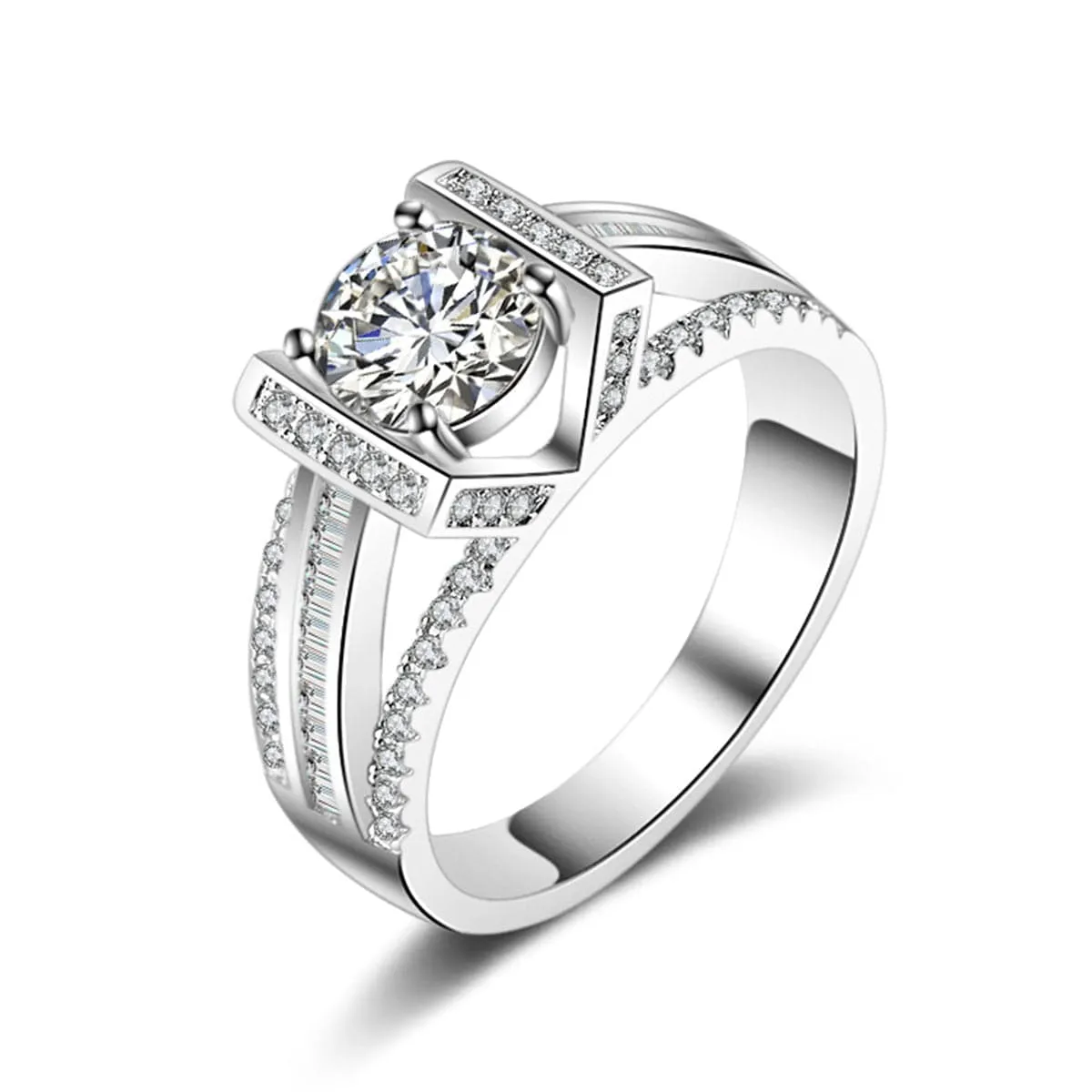 Crystal & Cubic Zirconia Split-Shank Cocktail Ring