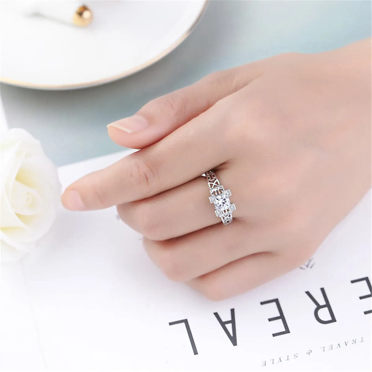 Crystal & Silver-Plated Cocktail Ring