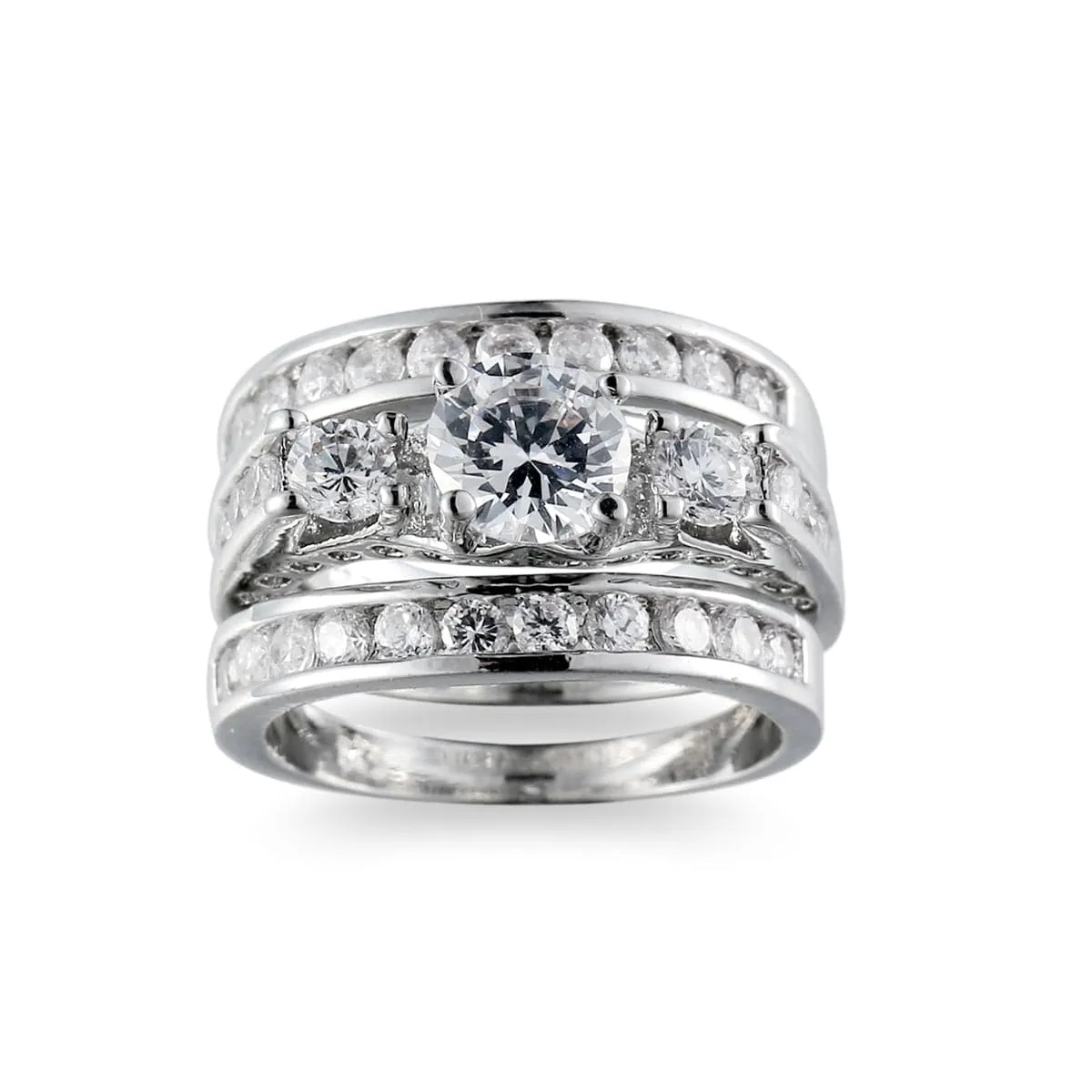 Cubic Zirconia & Silver-Plated Cocktail Ring Set
