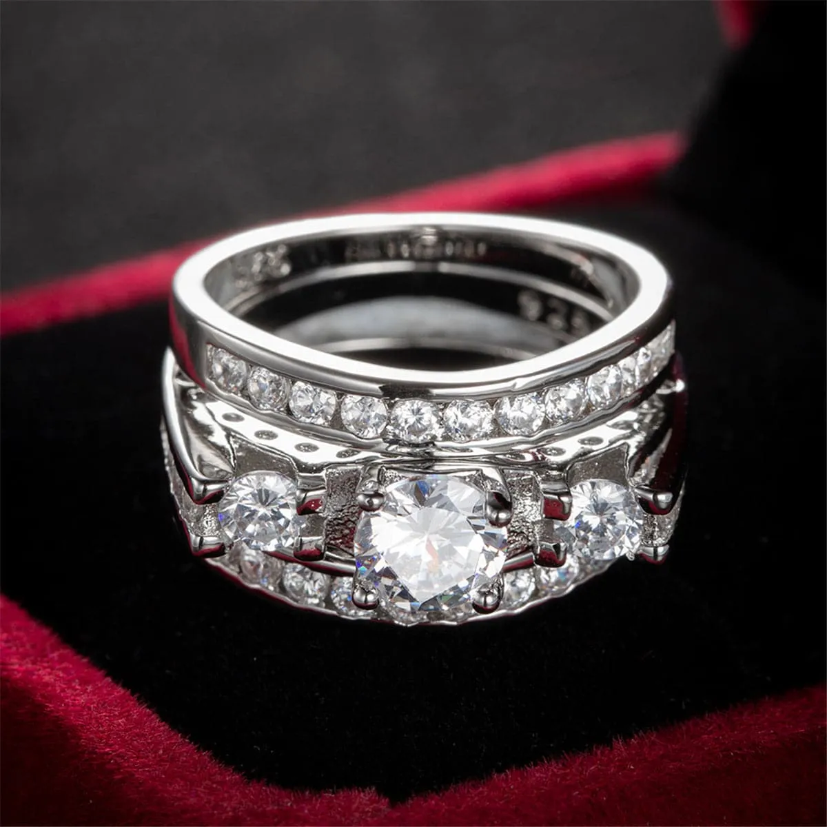 Cubic Zirconia & Silver-Plated Cocktail Ring Set
