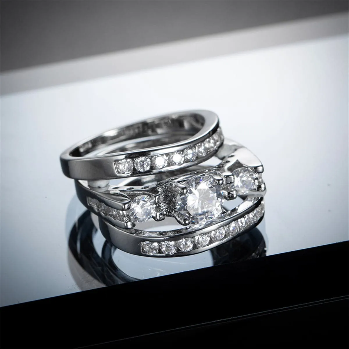 Cubic Zirconia & Silver-Plated Cocktail Ring Set