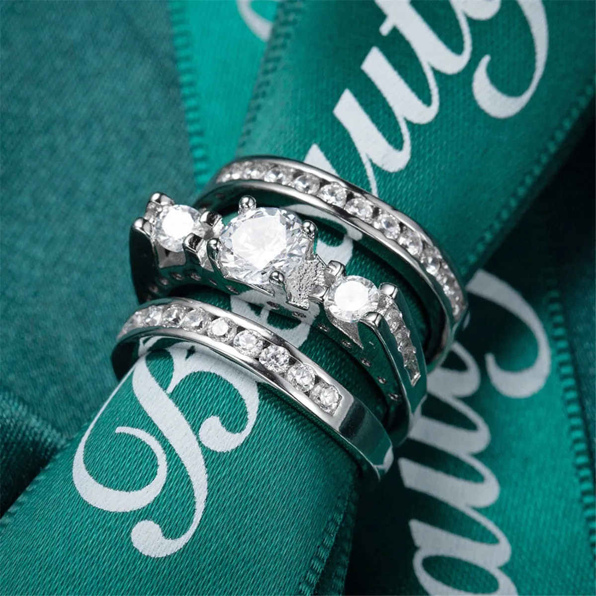 Cubic Zirconia & Silver-Plated Cocktail Ring Set