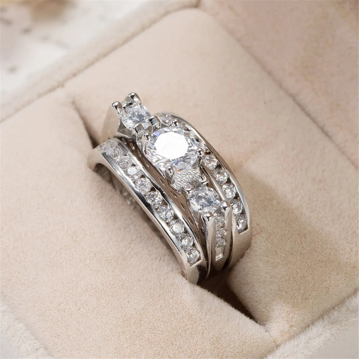 Cubic Zirconia & Silver-Plated Cocktail Ring Set