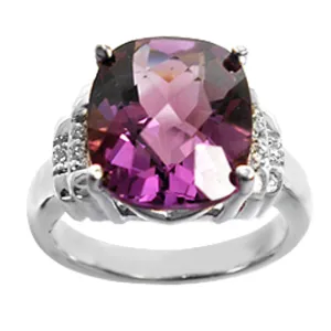 Cushion Amethyst and Diamond Ring in Silver