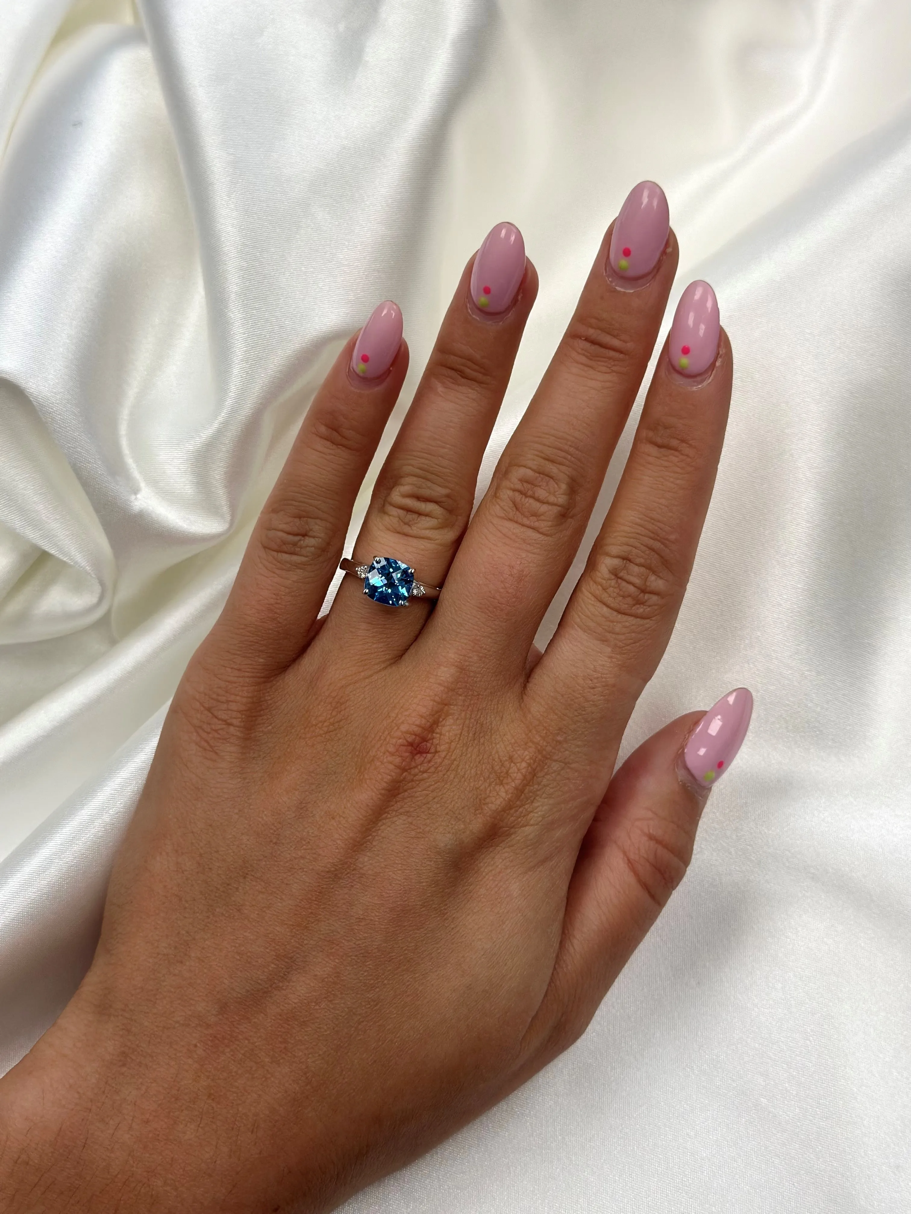 Cushion Cut Gemstone and Diamond Ring