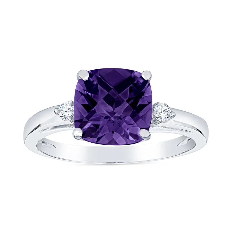 Cushion Cut Gemstone and Diamond Ring
