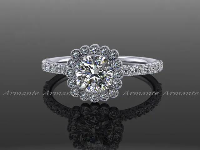 Cushion Cut, Moissanite & Diamond Engagement Ring