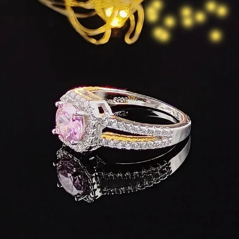Cushion Pink Zircon Jewelry Set Ring Earrings Engagement For Women