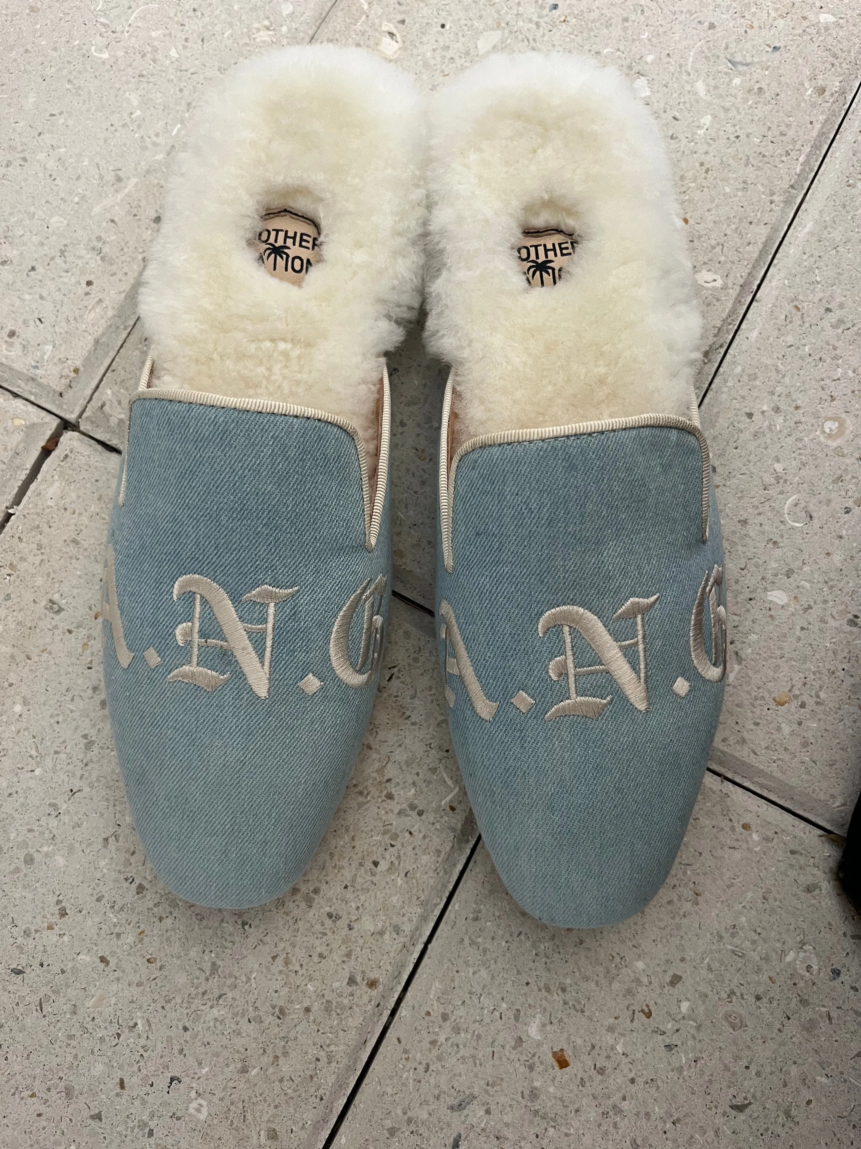 Custom Denim Slides with Shearling
