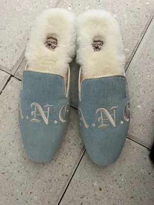 Custom Denim Slides with Shearling