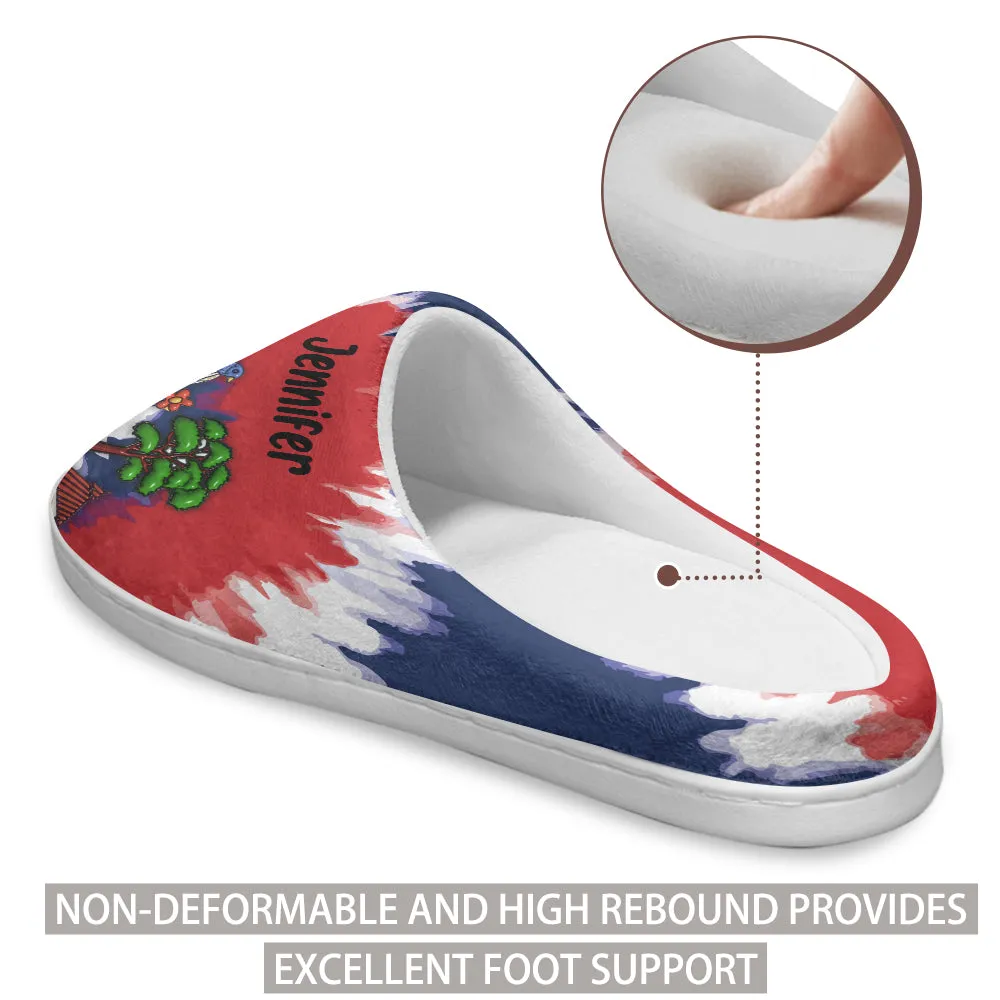 Custom Dominican Republic Slippers With Dominican Symbols Tie Dye