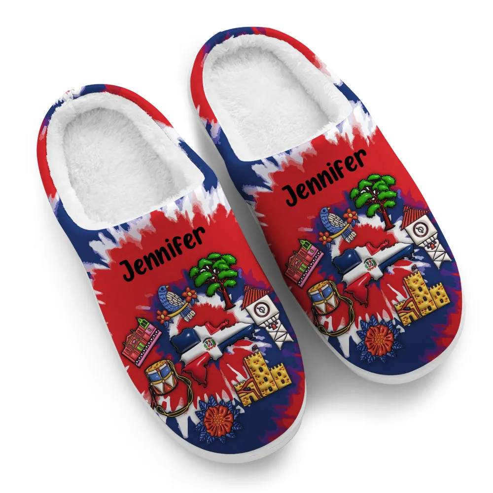 Custom Dominican Republic Slippers With Dominican Symbols Tie Dye