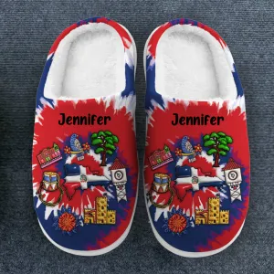 Custom Dominican Republic Slippers With Dominican Symbols Tie Dye