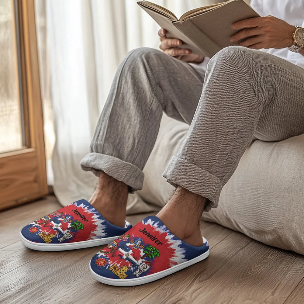 Custom Dominican Republic Slippers With Dominican Symbols Tie Dye