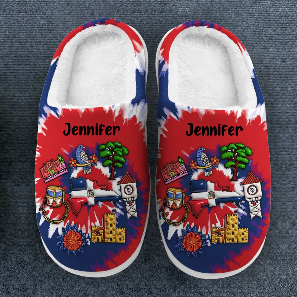Custom Dominican Republic Slippers With Dominican Symbols Tie Dye