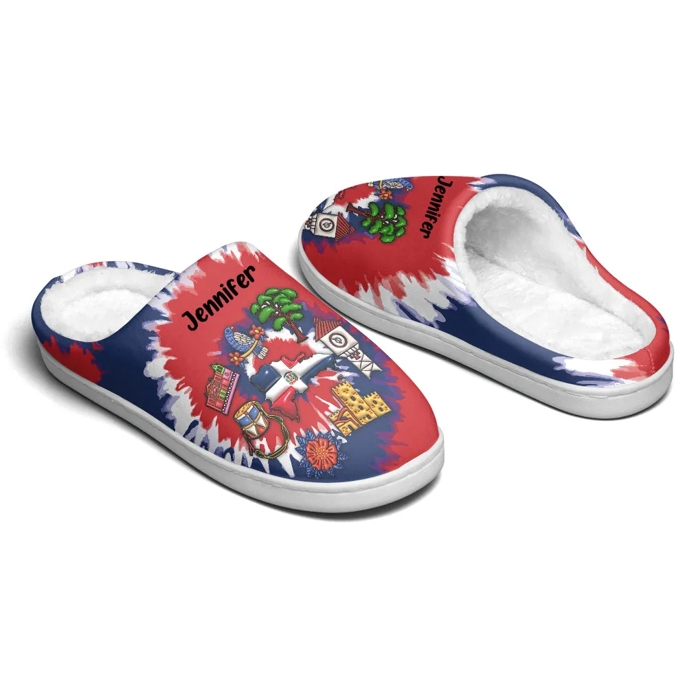 Custom Dominican Republic Slippers With Dominican Symbols Tie Dye
