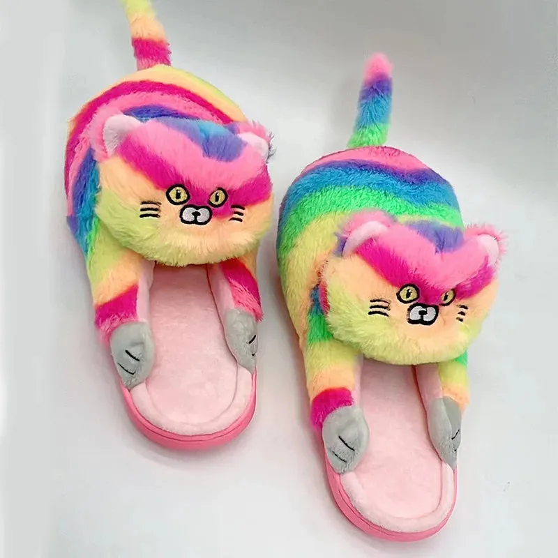 Cute Cartoon Cat Plush Slippers – Cozy Indoor Furry Slippers for Women & Men | Soft Winter Warmth