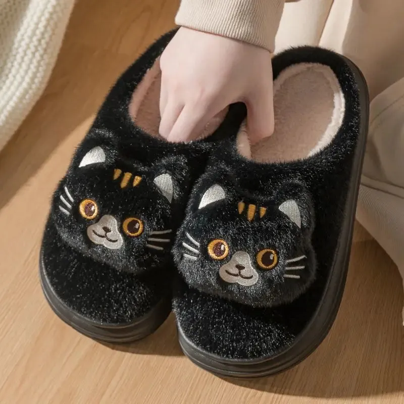 Cute Cartoon Cat Plush Slippers – Cozy Indoor Furry Slippers for Women & Men | Soft Winter Warmth