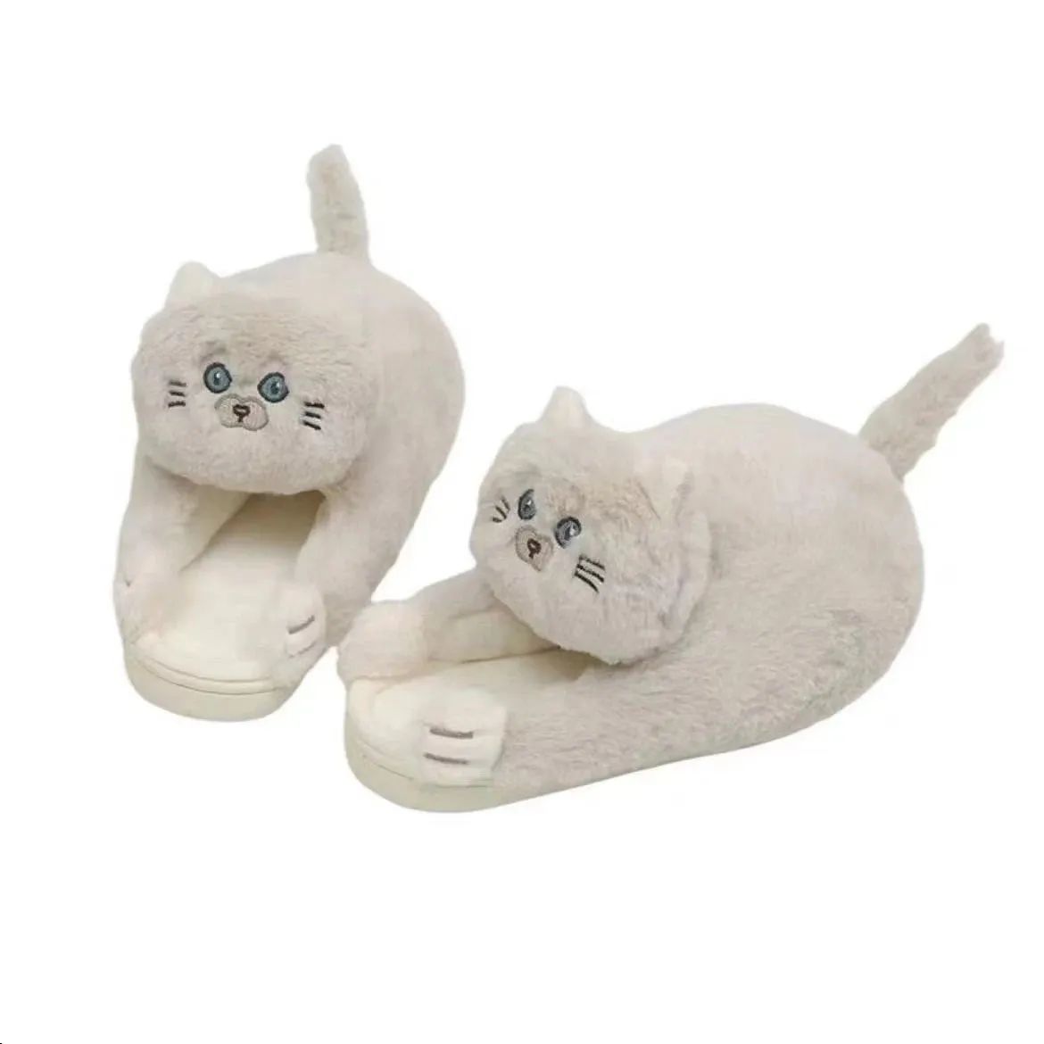 Cute Cartoon Cat Plush Slippers – Cozy Indoor Furry Slippers for Women & Men | Soft Winter Warmth