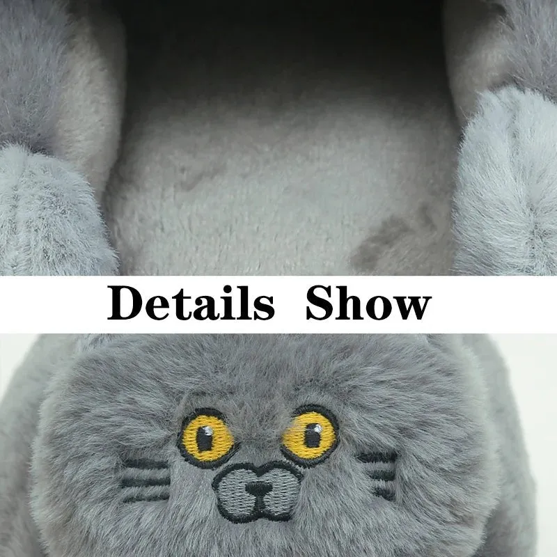 Cute Cartoon Cat Plush Slippers – Cozy Indoor Furry Slippers for Women & Men | Soft Winter Warmth