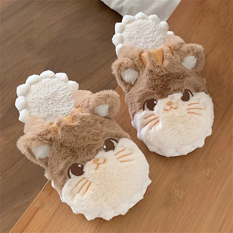 Cute Cartoon Cat Plush Slippers – Cozy Indoor Furry Slippers for Women & Men | Soft Winter Warmth