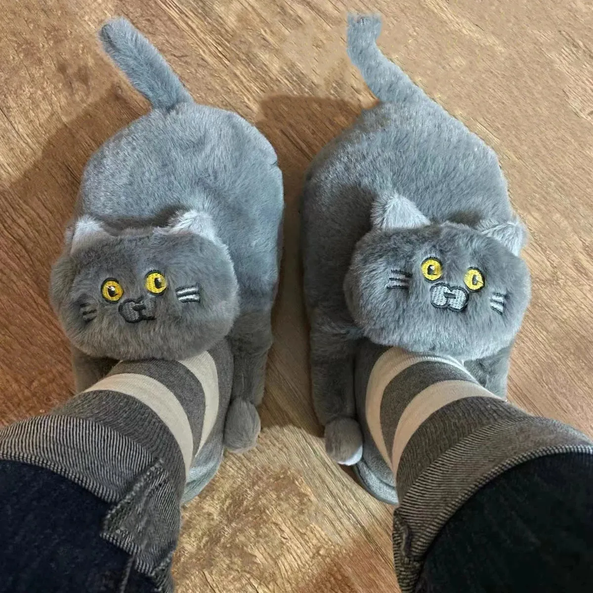 Cute Cartoon Cat Plush Slippers – Cozy Indoor Furry Slippers for Women & Men | Soft Winter Warmth