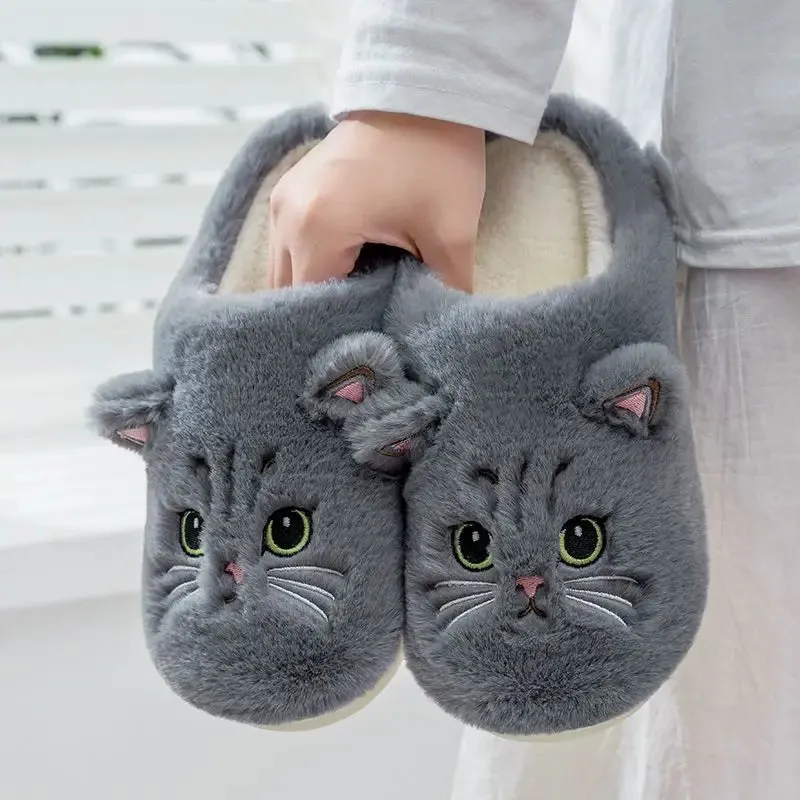 Cute Cartoon Cat Plush Slippers – Cozy Indoor Furry Slippers for Women & Men | Soft Winter Warmth