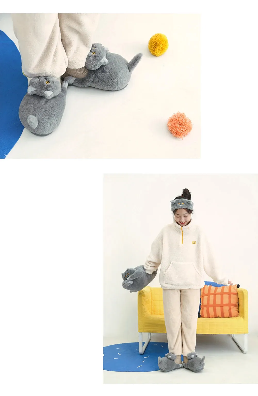 Cute Cartoon Cat Plush Slippers – Cozy Indoor Furry Slippers for Women & Men | Soft Winter Warmth