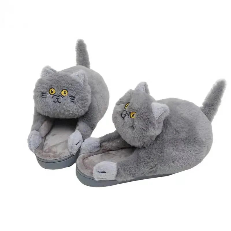 Cute Cartoon Cat Plush Slippers – Cozy Indoor Furry Slippers for Women & Men | Soft Winter Warmth