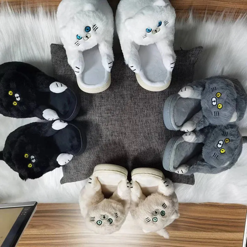Cute Cartoon Cat Plush Slippers – Cozy Indoor Furry Slippers for Women & Men | Soft Winter Warmth