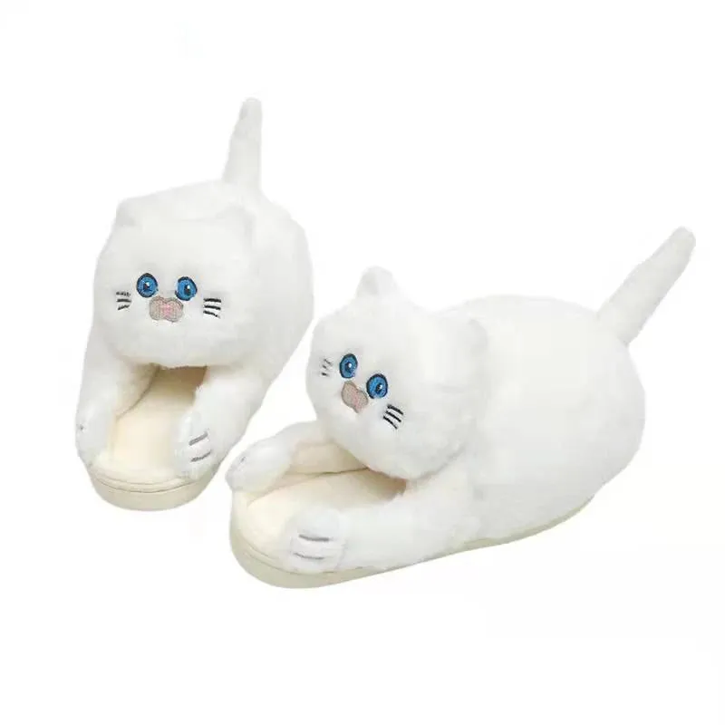 Cute Cartoon Cat Plush Slippers – Cozy Indoor Furry Slippers for Women & Men | Soft Winter Warmth