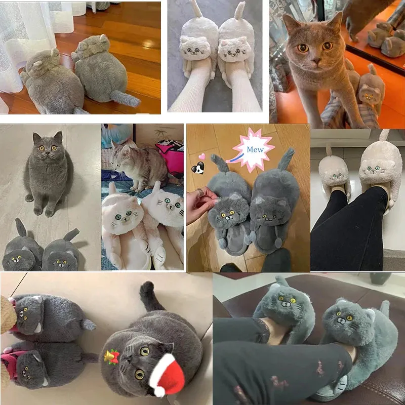Cute Cartoon Cat Plush Slippers – Cozy Indoor Furry Slippers for Women & Men | Soft Winter Warmth
