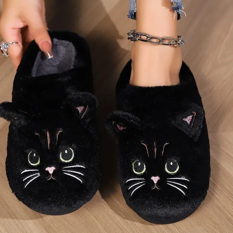 Cute Cartoon Cat Plush Slippers – Cozy Indoor Furry Slippers for Women & Men | Soft Winter Warmth