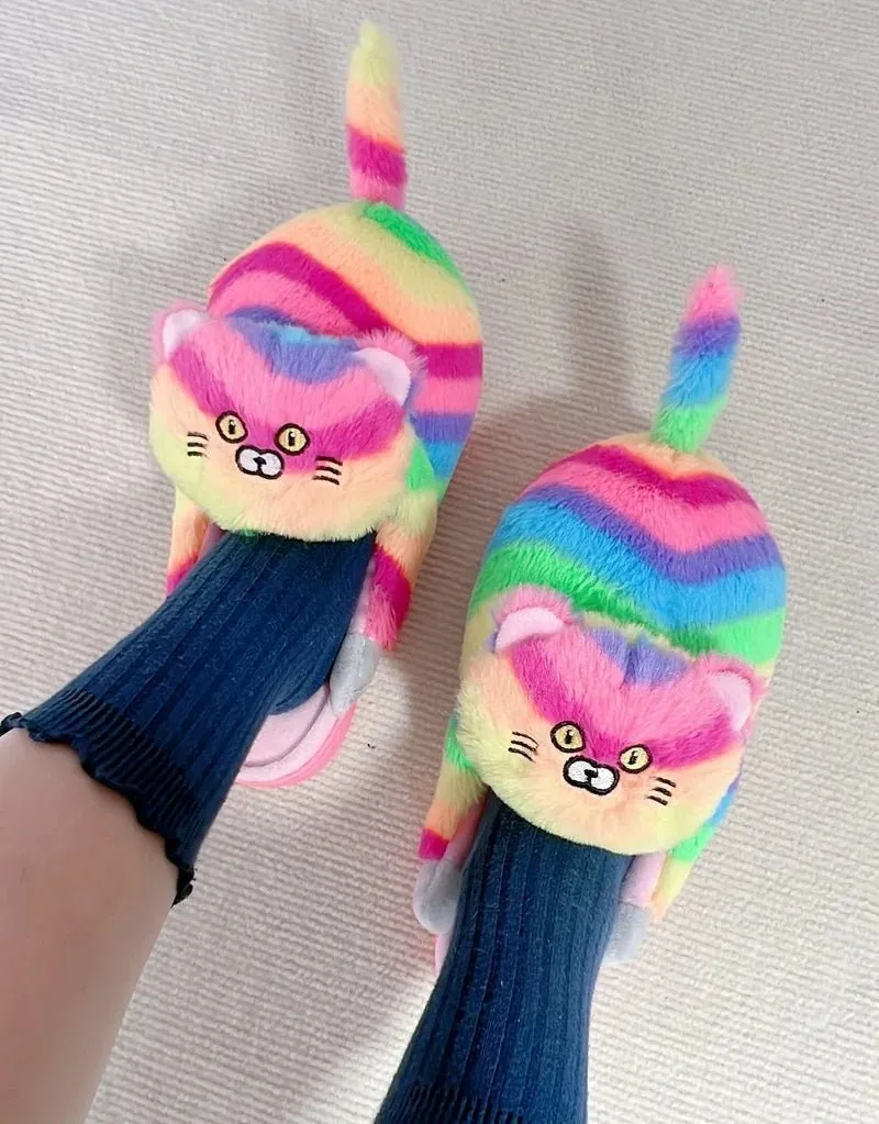 Cute Cartoon Cat Plush Slippers – Cozy Indoor Furry Slippers for Women & Men | Soft Winter Warmth
