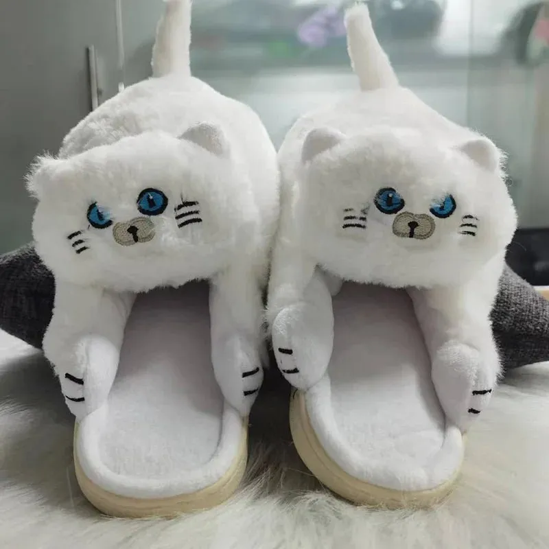 Cute Cartoon Cat Plush Slippers – Cozy Indoor Furry Slippers for Women & Men | Soft Winter Warmth