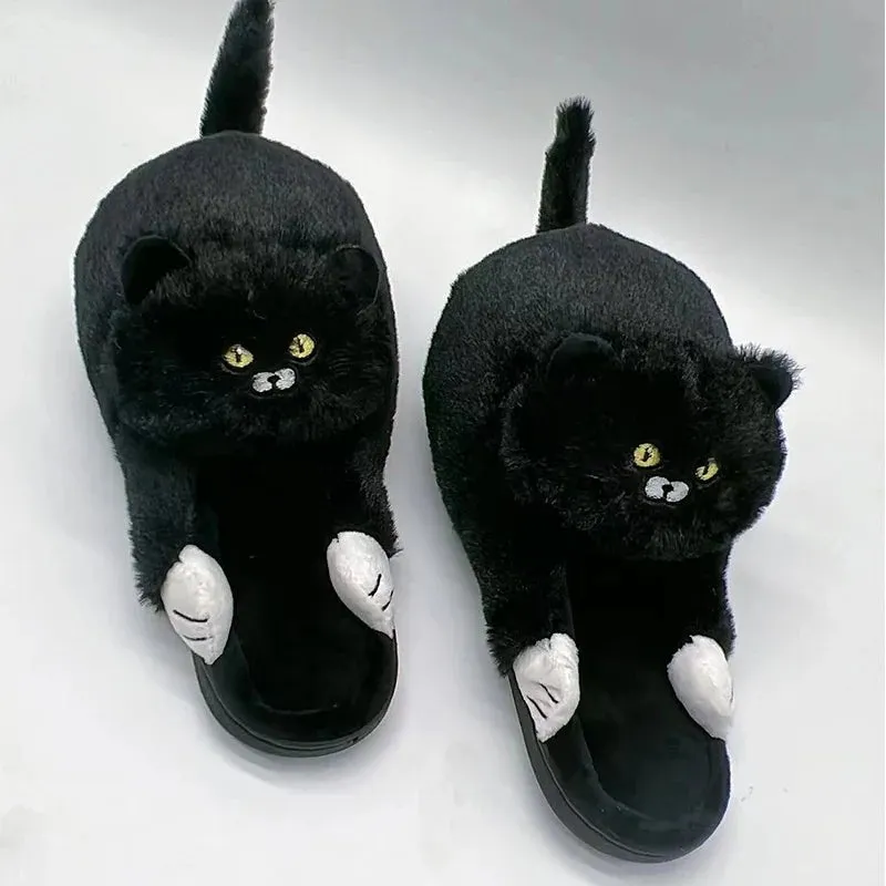 Cute Cartoon Cat Plush Slippers – Cozy Indoor Furry Slippers for Women & Men | Soft Winter Warmth