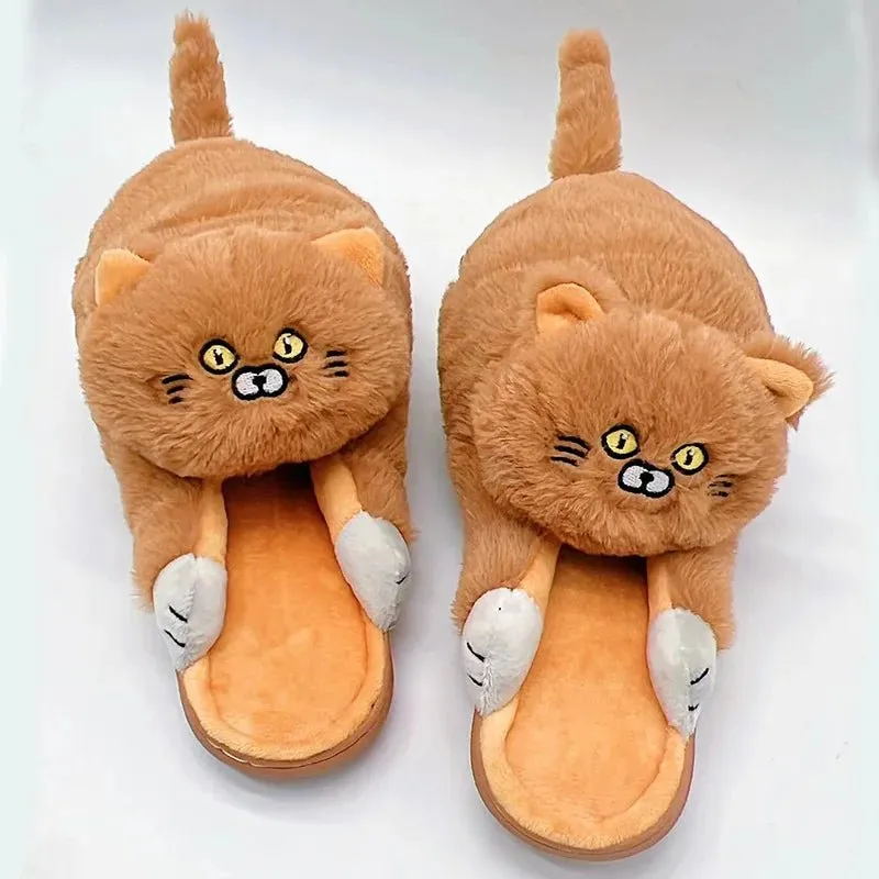 Cute Cartoon Cat Plush Slippers – Cozy Indoor Furry Slippers for Women & Men | Soft Winter Warmth