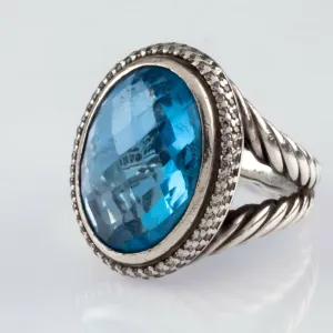 David Yurman Sterling Silver Signature Blue Topaz Ring w/ Diamond Accents Size 6
