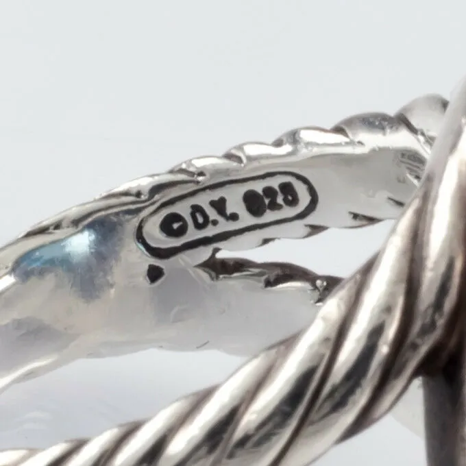 David Yurman Sterling Silver Signature Blue Topaz Ring w/ Diamond Accents Size 6
