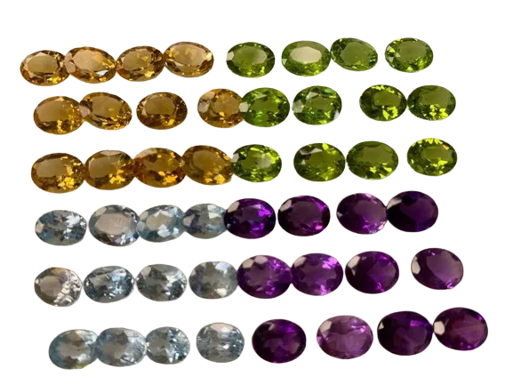 Deal of Oval Amethyst, Peridots, Citrine, Topaz Pairs | Green purple blue Yellow