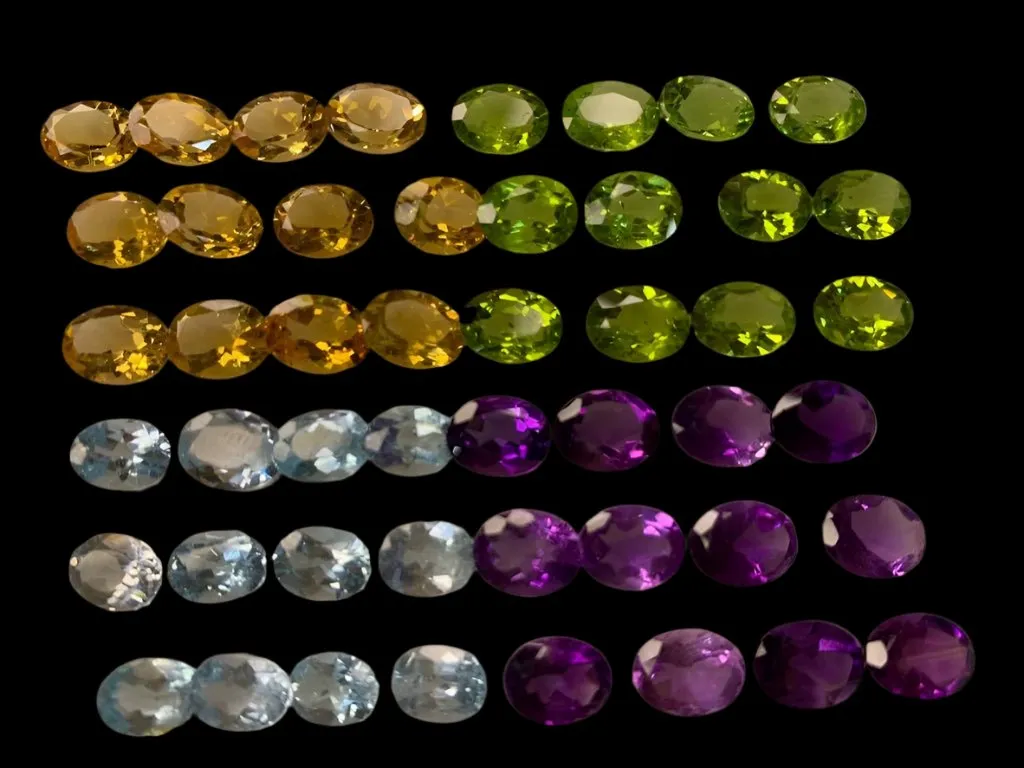 Deal of Oval Amethyst, Peridots, Citrine, Topaz Pairs | Green purple blue Yellow