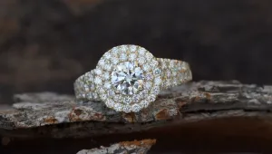 Diamond Engagement Ring 1.20ct-Yellow Gold Engagement Ring-Cluster engagement ring-Promise ring-Art deco ring-Solid gold ring-Round halo
