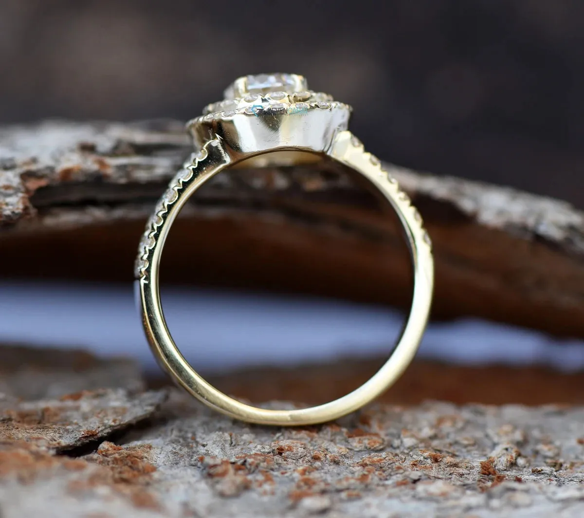 Diamond Engagement Ring 1.20ct-Yellow Gold Engagement Ring-Cluster engagement ring-Promise ring-Art deco ring-Solid gold ring-Round halo