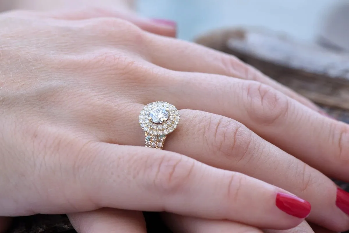 Diamond Engagement Ring 1.20ct-Yellow Gold Engagement Ring-Cluster engagement ring-Promise ring-Art deco ring-Solid gold ring-Round halo