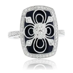Diamond Over Black Onyx Vintage Inspired Ring