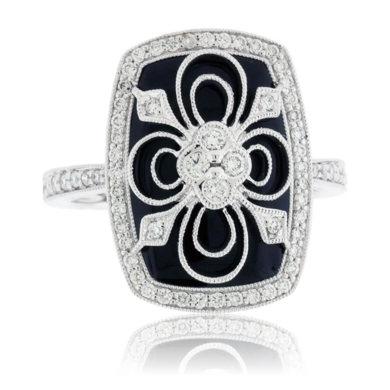 Diamond Over Black Onyx Vintage Inspired Ring