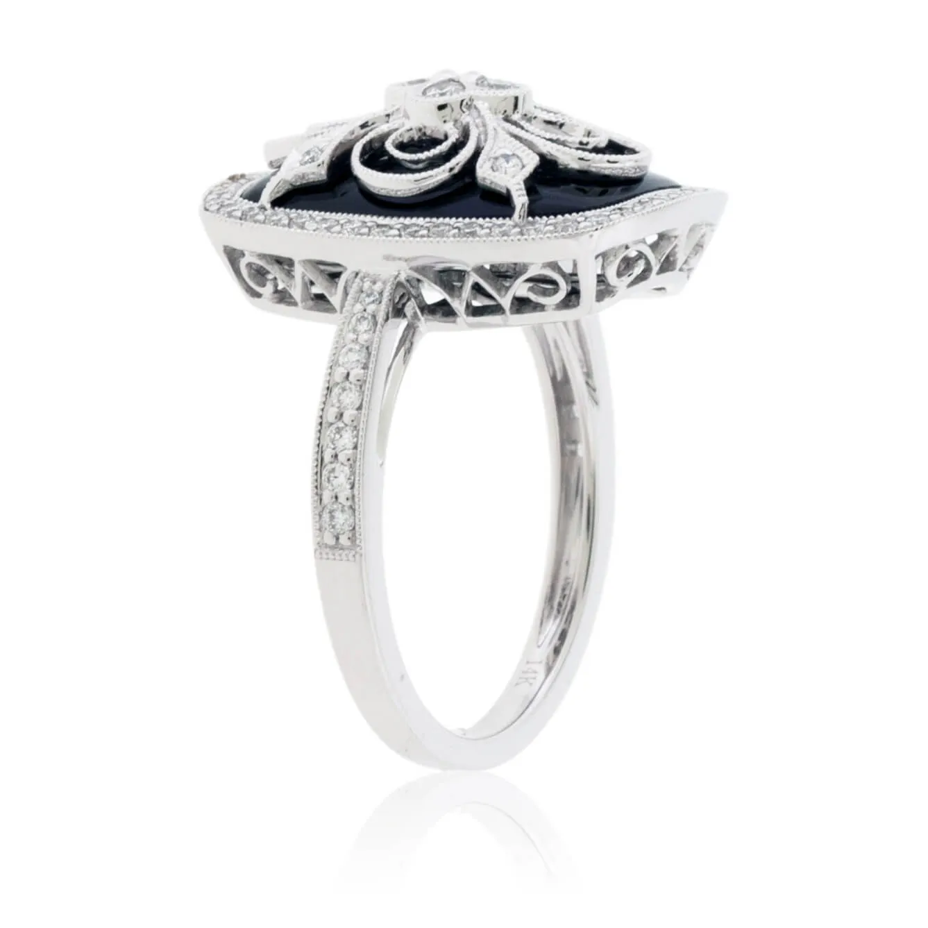 Diamond Over Black Onyx Vintage Inspired Ring
