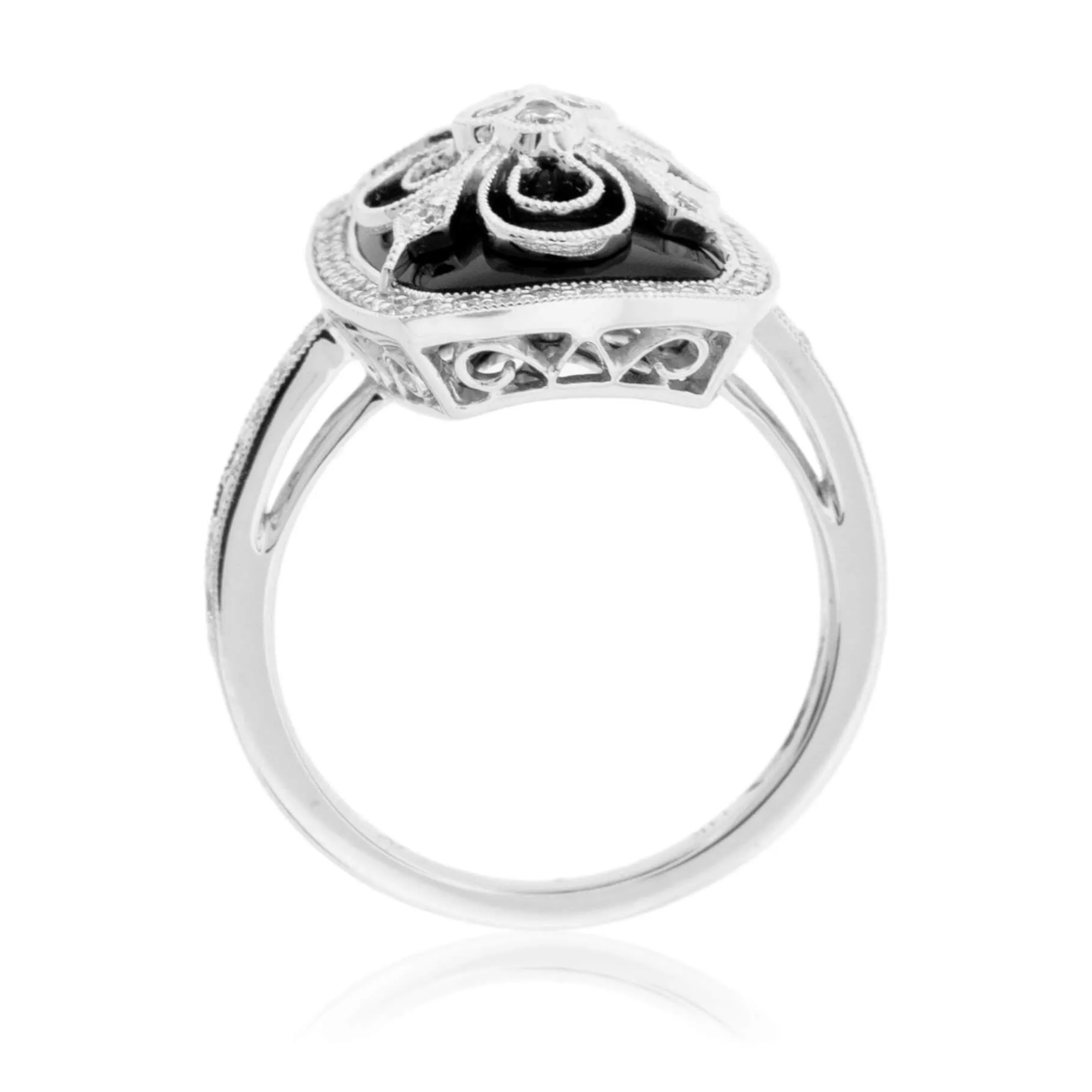 Diamond Over Black Onyx Vintage Inspired Ring