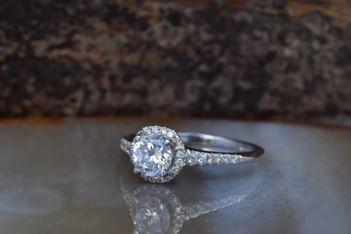 Diamond Ring 0.70 carat 14K White Gold-Cluster Engagement ring-Promise ring-4 prong engagement-Halo engagement ring-Halo wedding ring