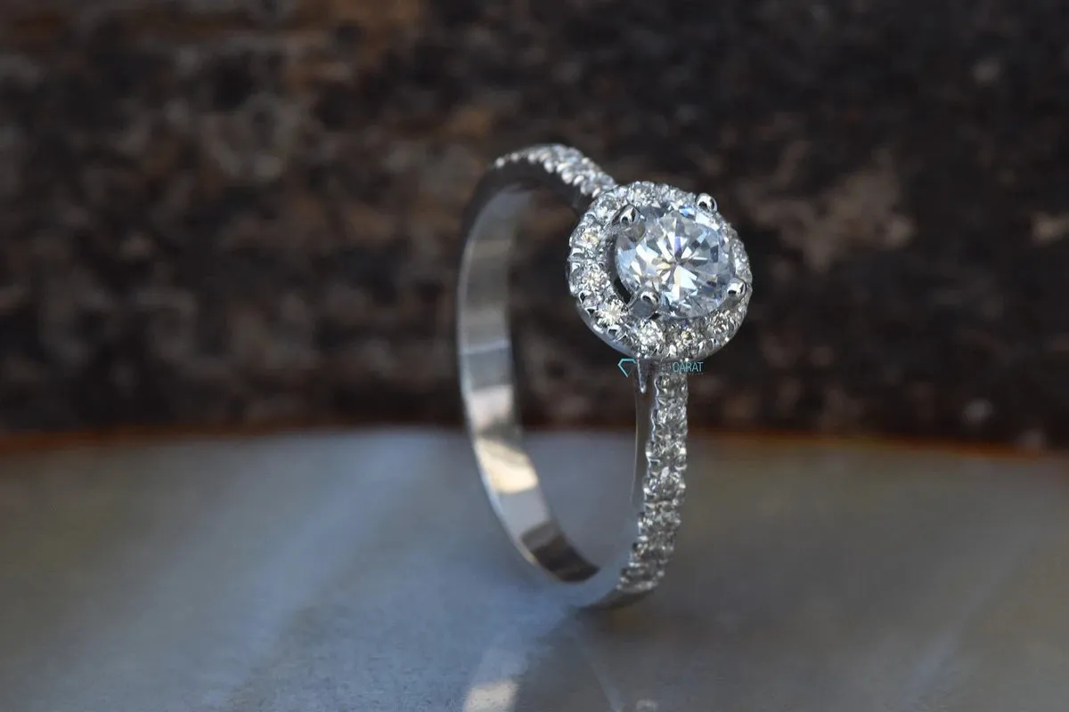 Diamond Ring 0.70 carat 14K White Gold-Cluster Engagement ring-Promise ring-4 prong engagement-Halo engagement ring-Halo wedding ring